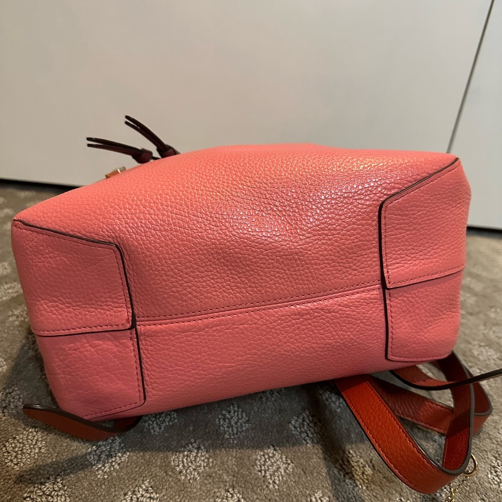 Coach Peach and Coral Pebbled Leather Backpack with Brown Trim - Picture 4 of 7